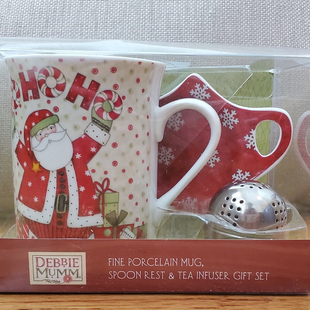 Holiday Porcelain Mug Set With Tea Infuser And Spoon Rest